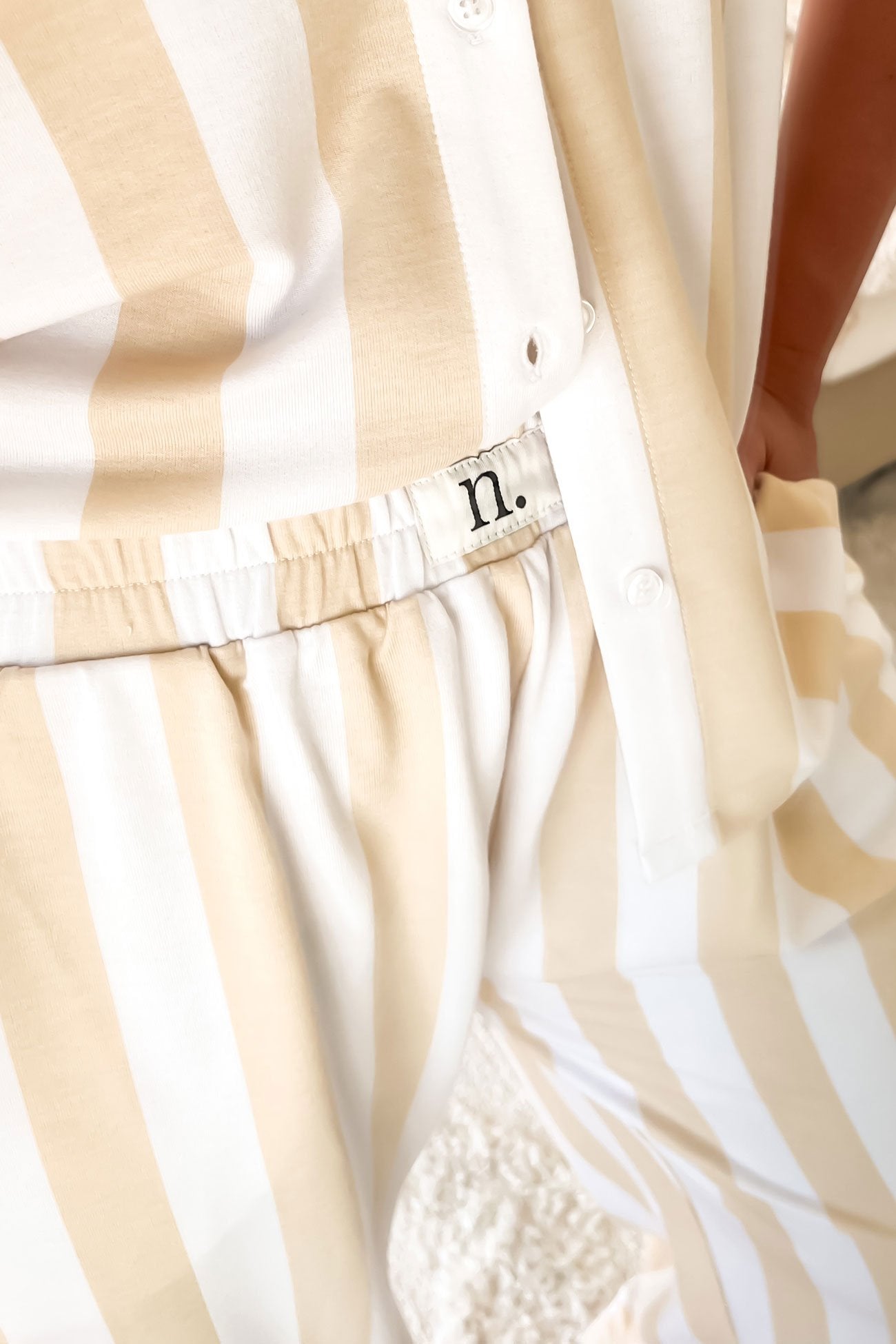 Vacay Comfort Long PJ Set Beige White Stripe - Nightly Co.