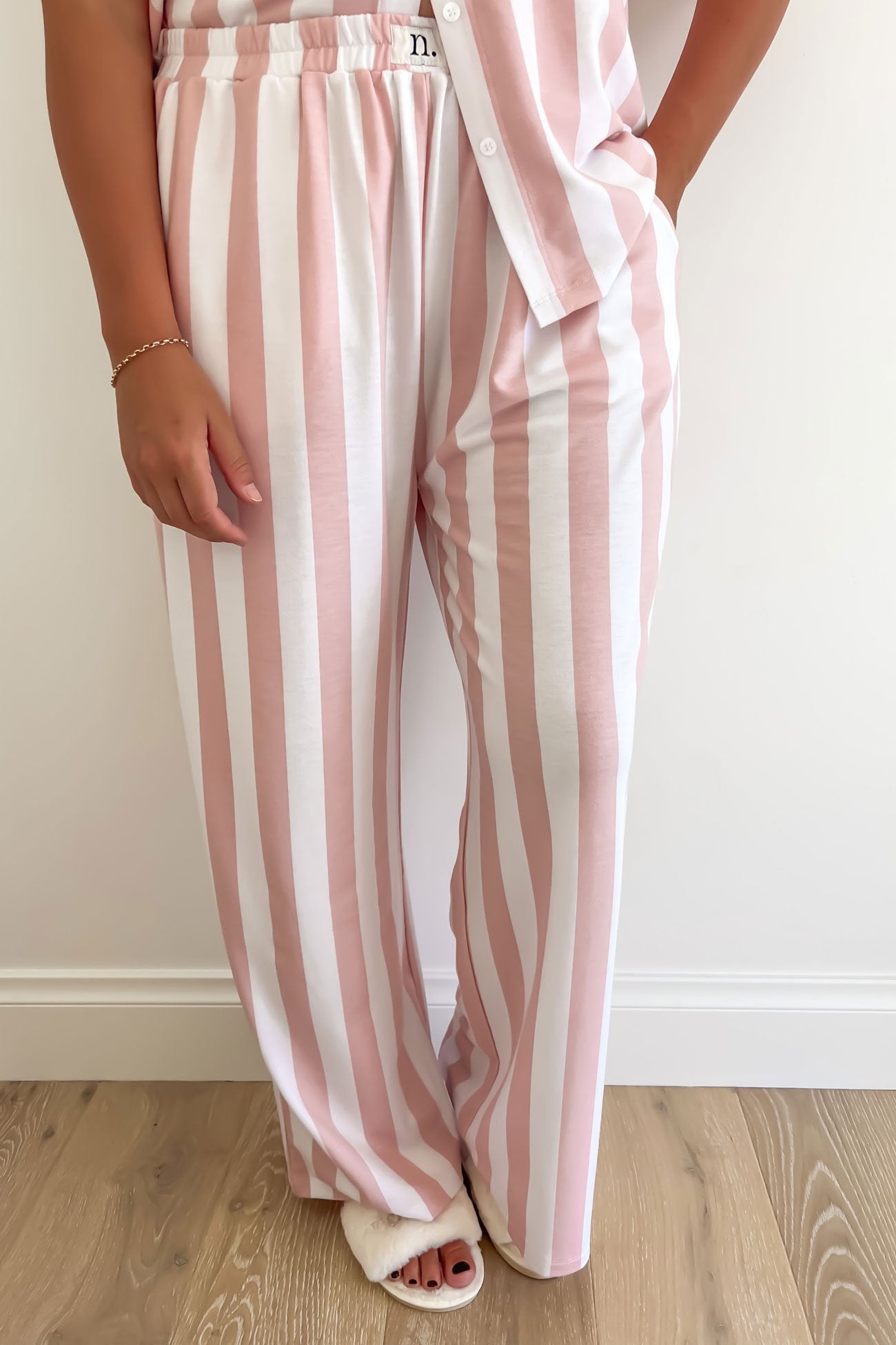 Vacay Comfort Long PJ Set Pink White Stripe - Nightly Co.