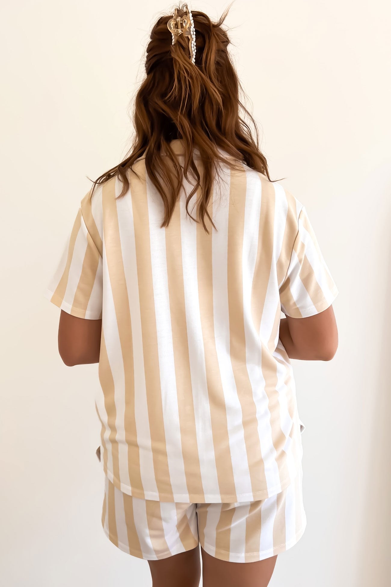 Vacay Comfort PJ Set Beige White Stripe - Nightly Co.
